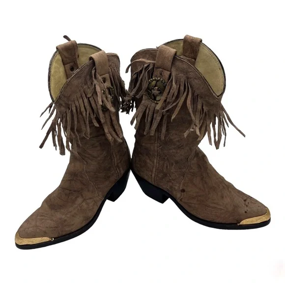 Women's Durango Western Boots Size 5 1/2 Tassels Brown Metal Tip - Picture 12 of 13